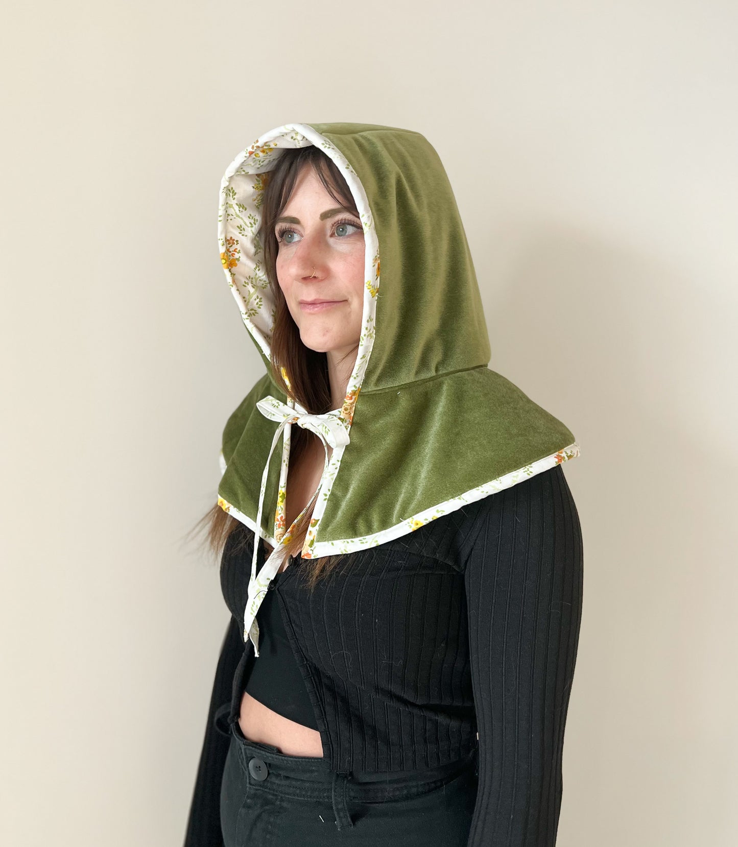quilted green hood with collar
