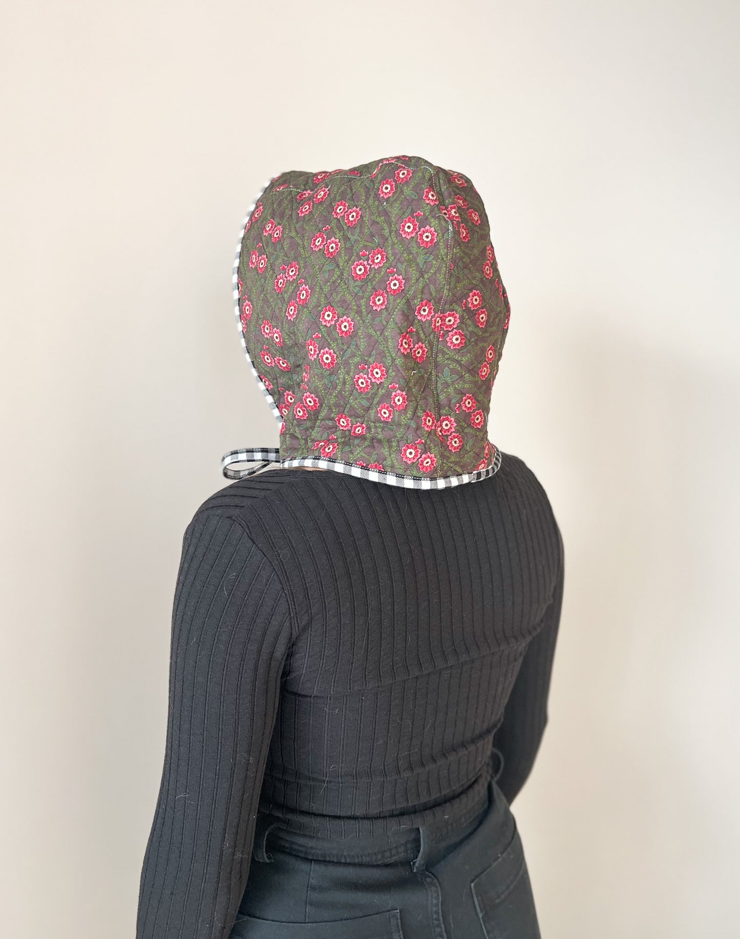 quilted dark floral hood / bonnet