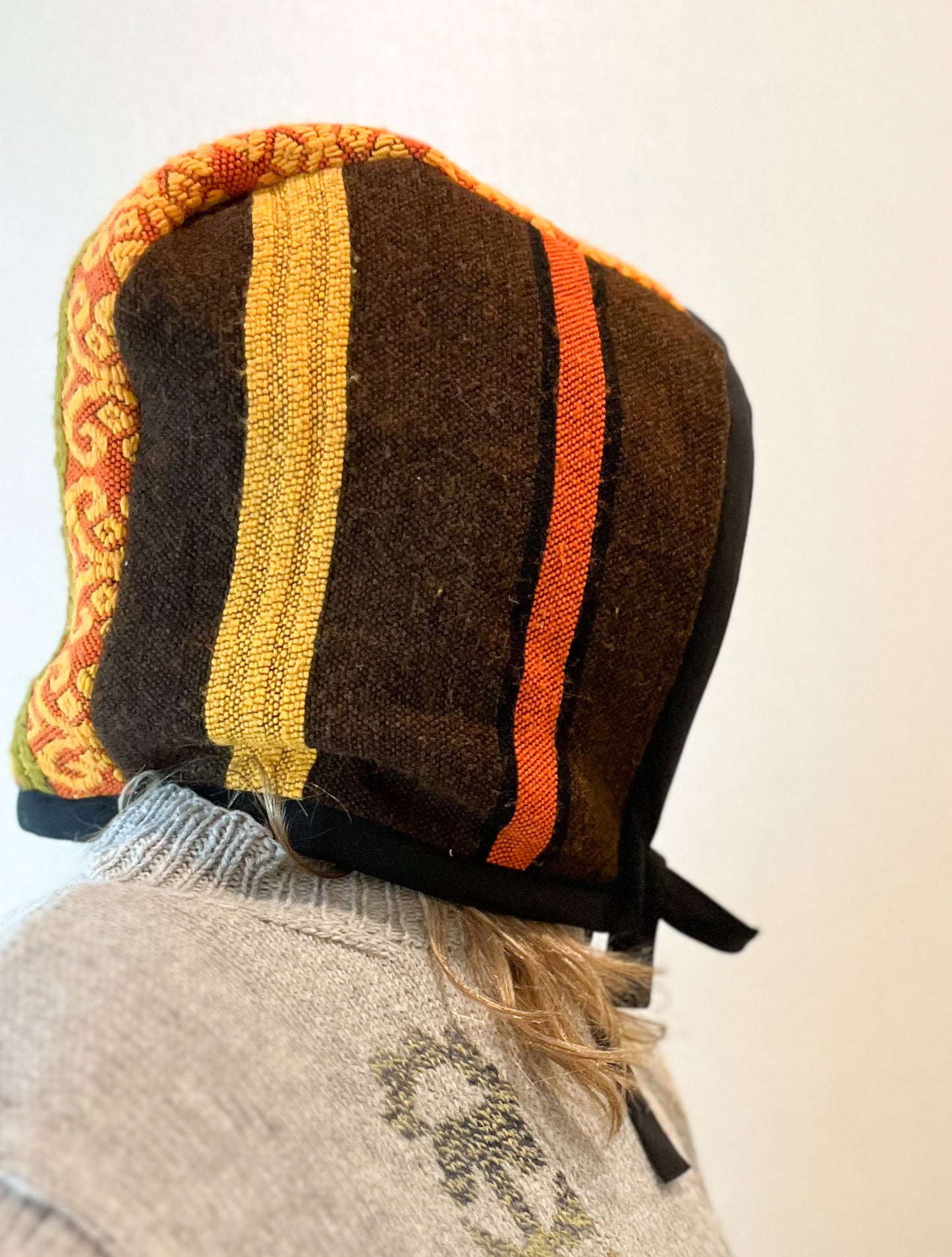 quilted dark floral hood / bonnet