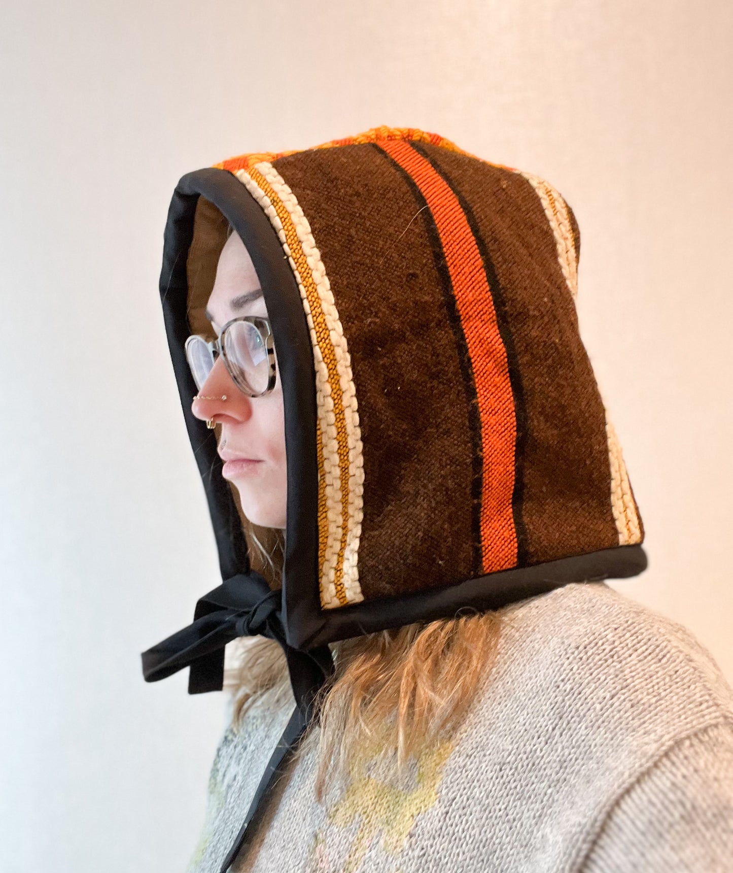 quilted dark floral hood / bonnet