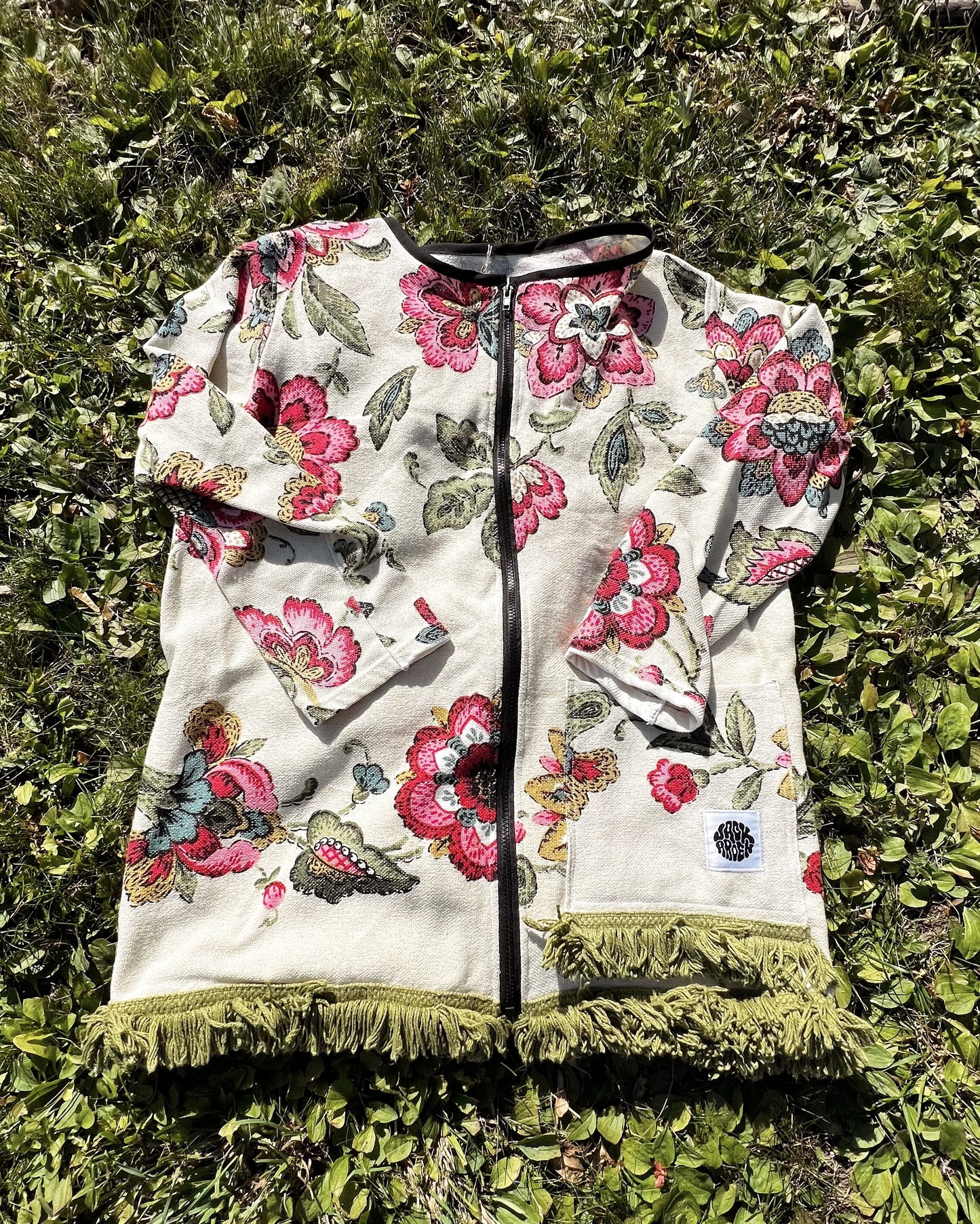 red floral zip up jacket - small