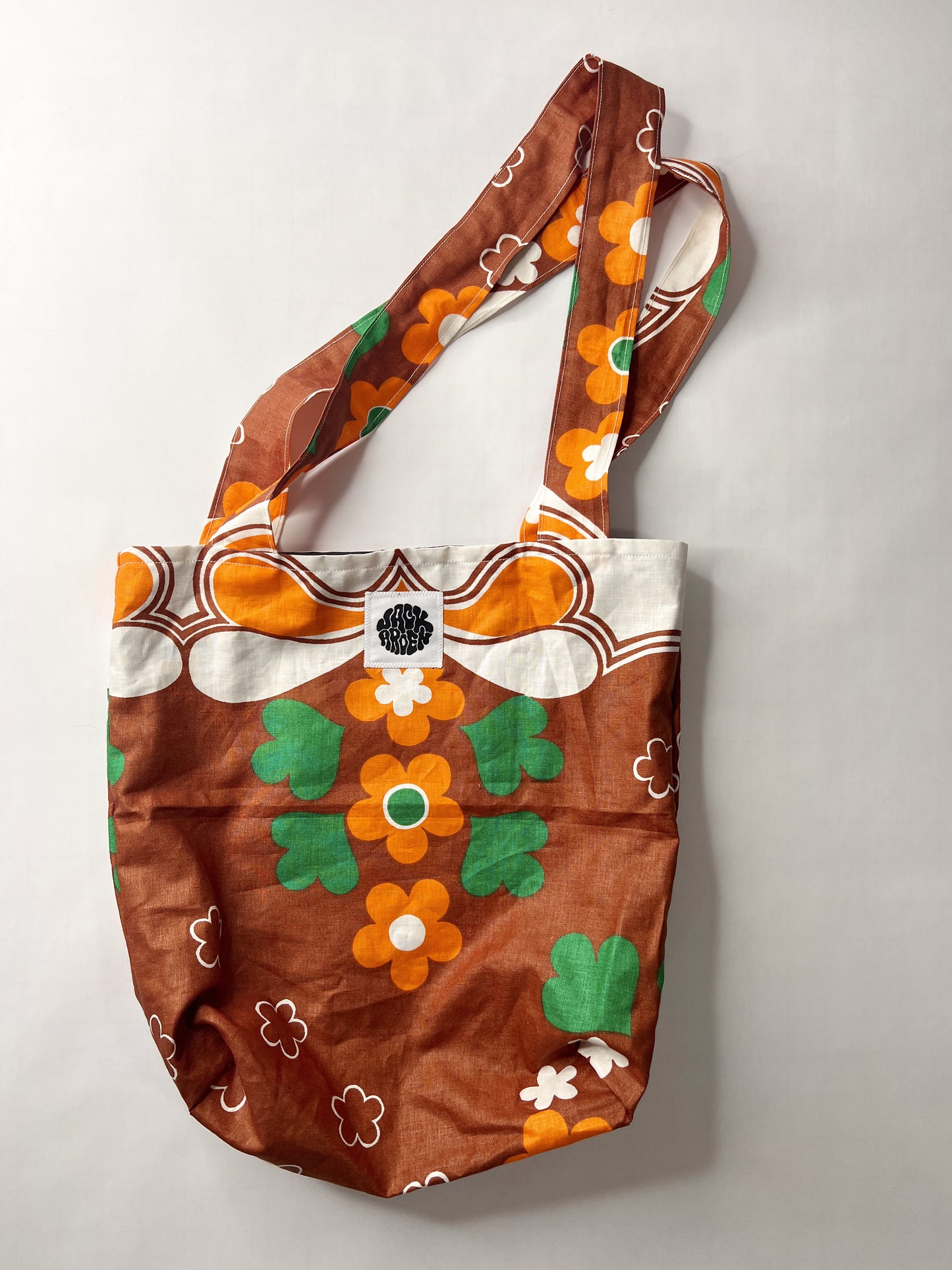 brown floral tote bag