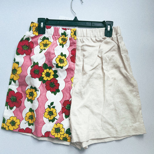 pink flower tea towel shorts - large